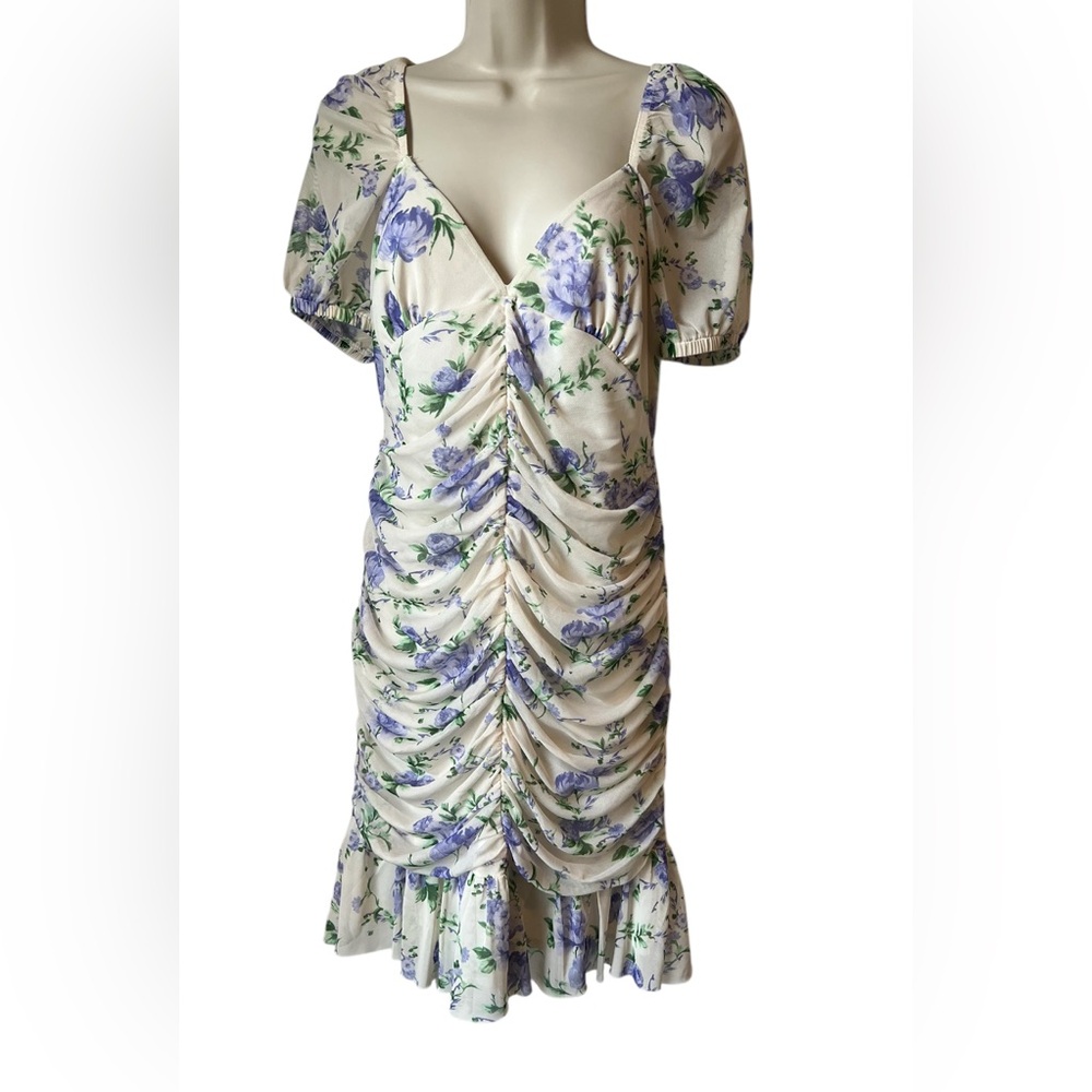 ASOS Design Maternity Women's‎ Size 10 White Lilac Floral Ruched Mini Dress